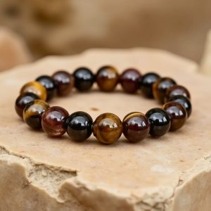 Armband med granat, tigeröga och turmalin – 17 cm