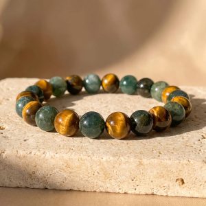 Armband med tigeröga och mossagat – 17 cm