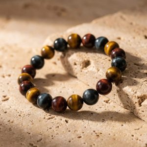 Armband med tigeröga, oxöga och falköga – 6 mm, 17 cm