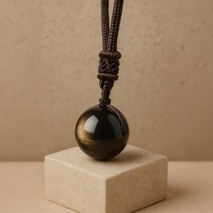 Hänge med klot i gyllene obsidian – 14 mm