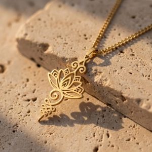 Hänge med unalome och lotus – Guldfärgad