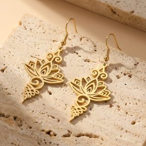 Örhängen med unalome och lotus – Guldfärgad
